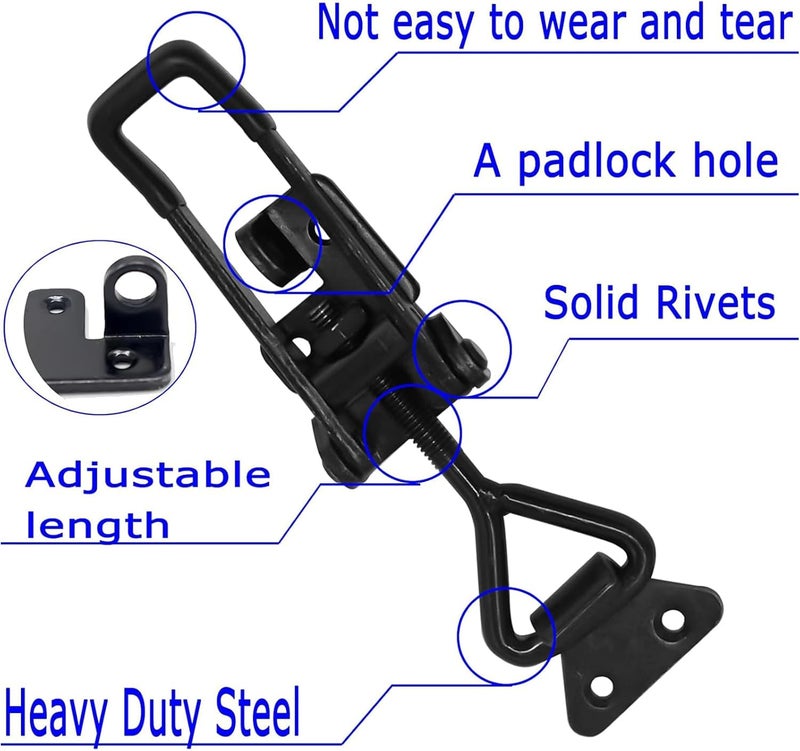 EVANCENT 4Pack Heavy Duty Toggle Latch Clamp, 1320lbs 4003 Latch-Style Toggle Clamp with Lock Hook, Pull Action Latch with Catch Plate, Metal Quick Release Draw Latch for Trunk Jig Smoker Door Tool Boxes - Image 4